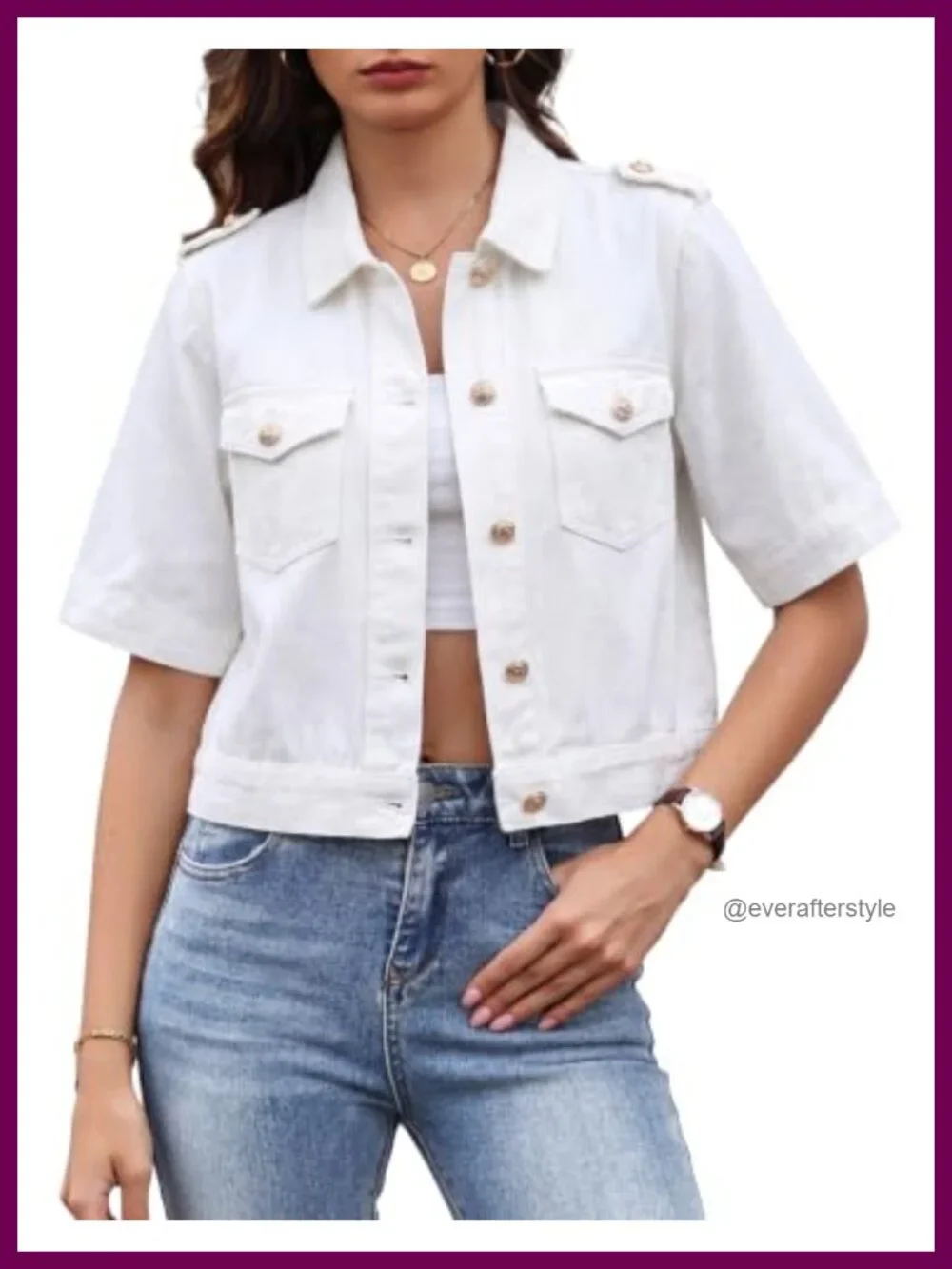 Cropped Denim Jacket Women Short Sleeve Lightweight Cotton Blend Sailor Style